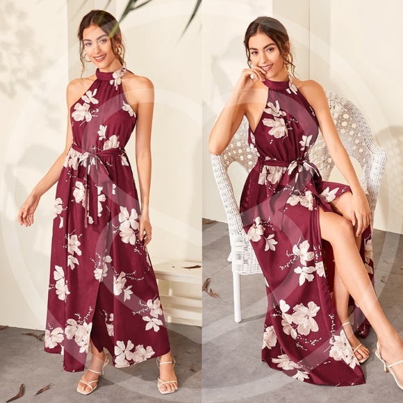 Dresses & Skirts - SHAWNA Floral Print Halter Maxi Dress